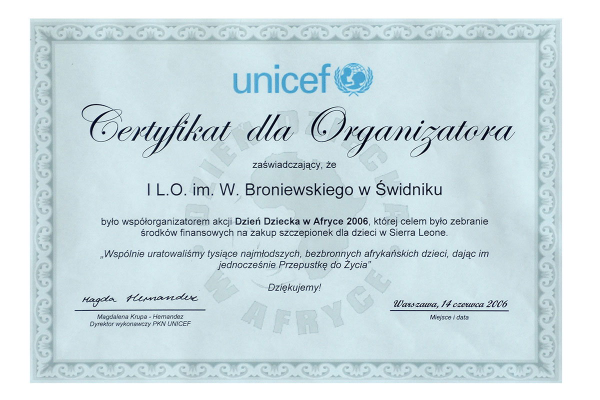 certyfikat dla organizatora